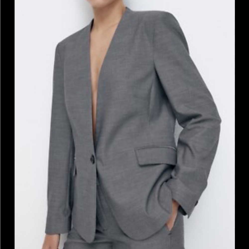 ZARA Women's Houndstooth Single Button Blazer Size 14 black white lined